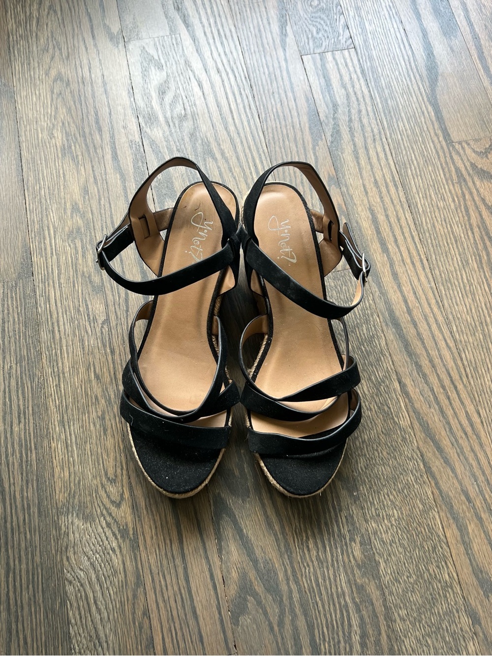 Marshalls Black Strappy Wedge Sandals